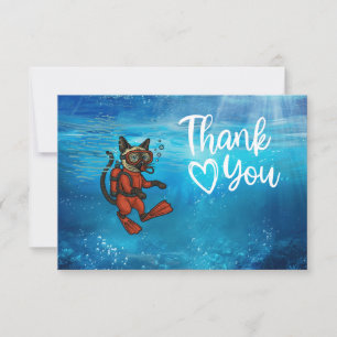 Scuba Diver Cat diving under the sea Thank You Card