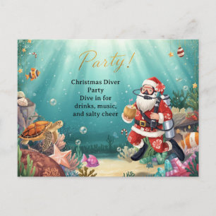 Scuba Diver Christmas Party Invitation Postcard