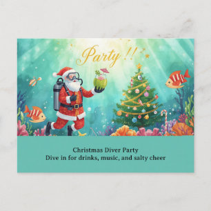 Scuba Diver Christmas Party Invitation Postcard