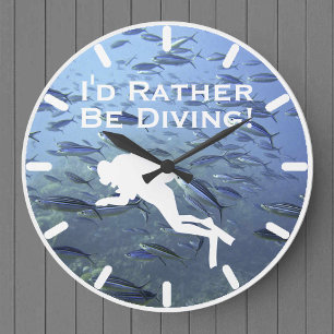 Scuba Diver Clock "I'd Rather Be Diving"