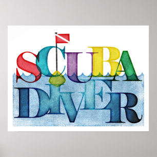 Scuba Diver Colourful Scuba Diving Poster