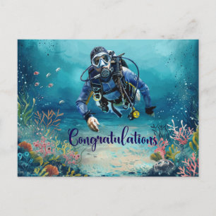 Scuba Diver Congratulations  diving under the sea Postcard