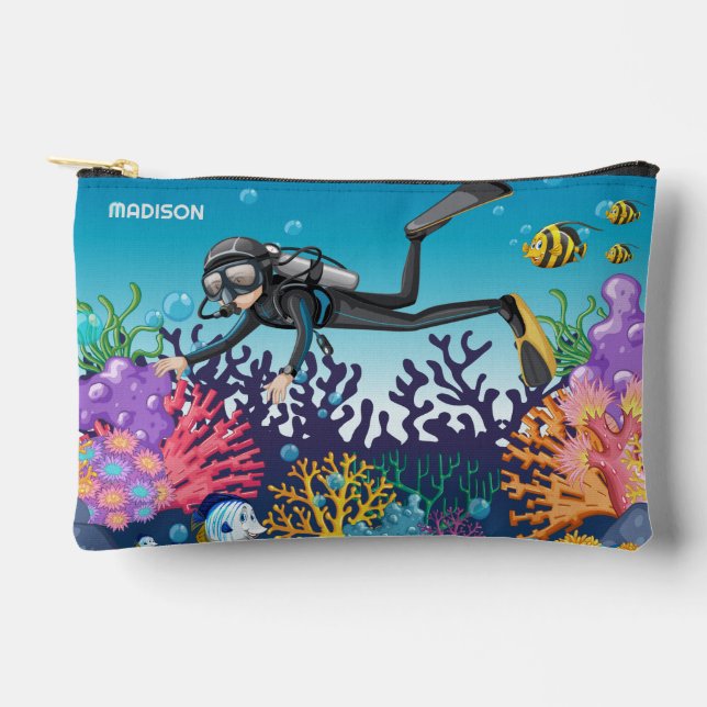 Scuba Diver custom name Accessory Pouch (Front)