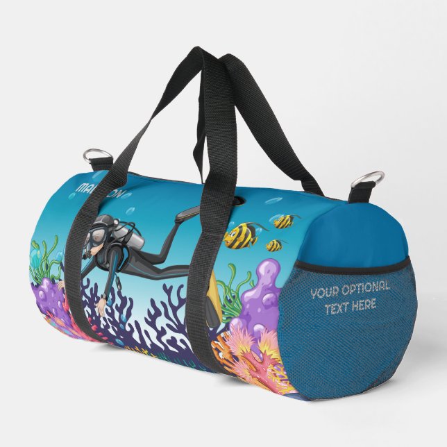 Scuba Diver custom name Duffle Bag (Right Corner)