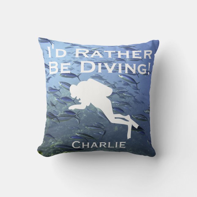 Scuba Diver Design "I'd Rather Be Diving" Cushion (Front)