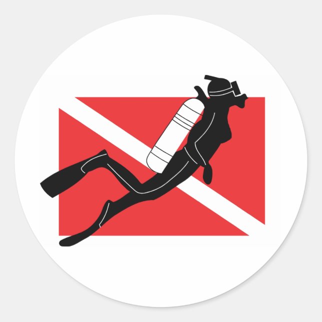 SCUBA Diver Down Flag With Female Diver Classic Round Sticker (Front)
