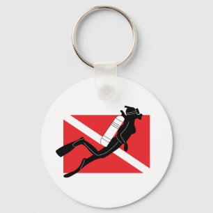SCUBA Diver Down Flag With Female Diver Key Ring