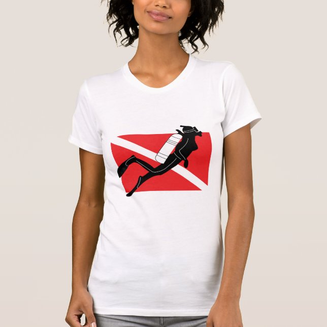 SCUBA Diver Down Flag With Female Diver T-Shirt (Front)