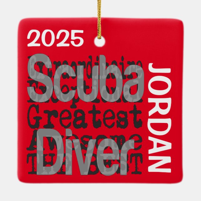 Scuba Diver Extraordinaire CUSTOM Ceramic Ornament (Back)