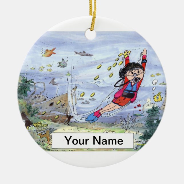 Scuba Diver - Female Ceramic Tree Decoration (Front)