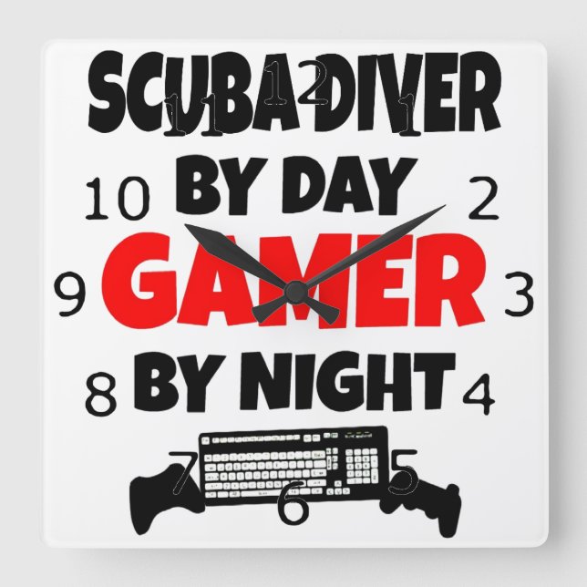 Scuba Diver Gamer Square Wall Clock (Front)