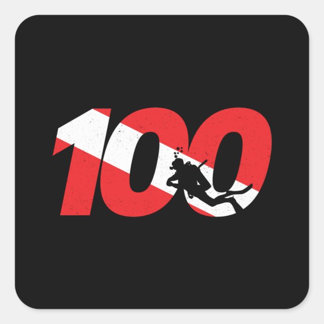 Scuba Diver Gift - 100th Dive - Diver Down - Scuba Square Sticker (Front)