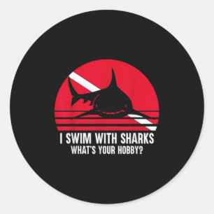 Scuba Diver Gift Shark Ocean Vintage Scuba Diving Classic Round Sticker