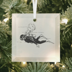 Scuba Diver Glass Tree Decoration