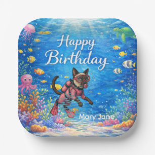 Scuba diver Happy Birthday underwater Paper Plate
