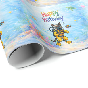 Scuba diver Happy Birthday underwater Wrapping Paper