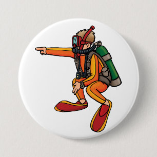 Scuba Diver in Orange Wetsuit Pointing 7.5 Cm Round Badge