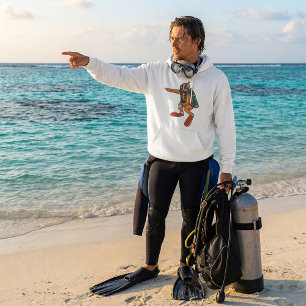 Scuba Diver in Orange Wetsuit Pointing Hoodie