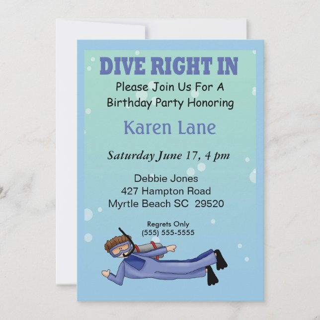 Scuba Diver  Kids Birthday Invitation (Front)