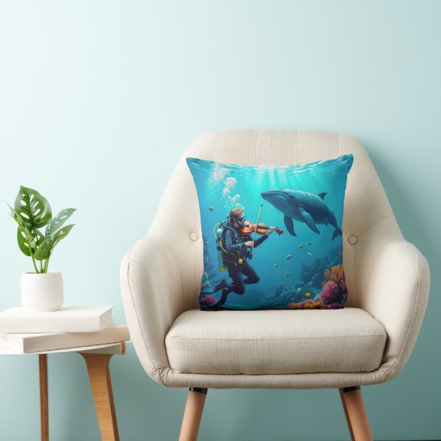 Scuba Diver Playing a Violin For a Whale Cushion (Chair)