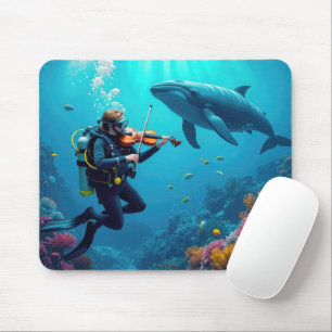 Scuba Diver Playing a Violin For a Whale Mouse Pad