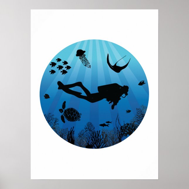 Scuba Diver Sealife Underwater Poster (Front)