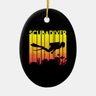 Scuba Diver Silhouette Diving Swimming Sea Diver Ceramic Ornament