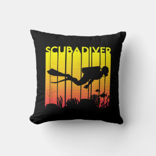 Scuba Diver Silhouette Diving Swimming Sea Diver Cushion