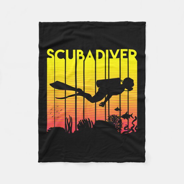 Scuba Diver Silhouette  Diving Swimming Sea Diver Fleece Blanket (Front)