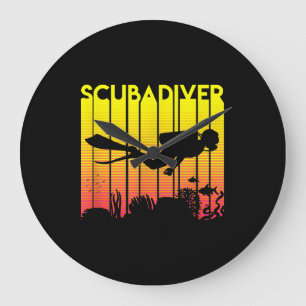 Scuba Diver Silhouette Diving Swimming Sea Diver Large Clock