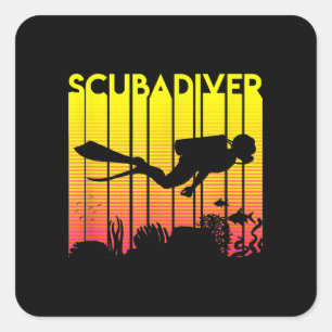 Scuba Diver Silhouette  Diving Swimming Sea Diver Square Sticker