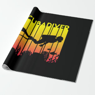 Scuba Diver Silhouette Diving Swimming Sea Diver Wrapping Paper