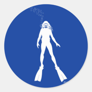 Scuba Diver Silhouette (Woman) Classic Round Sticker