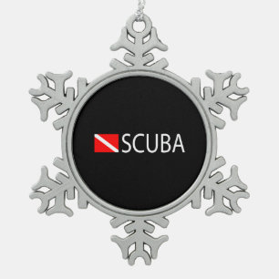 Scuba Diver Snowflake Pewter Christmas Ornament