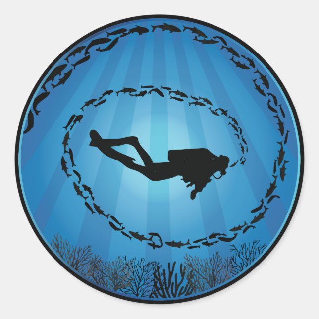 Scuba Diver Surrounded Classic Round Sticker (Front)