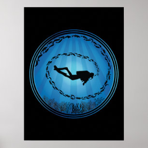Scuba Diver Surrounded Poster