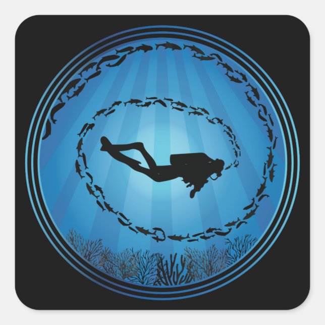 Scuba Diver Surrounded Square Sticker (Front)