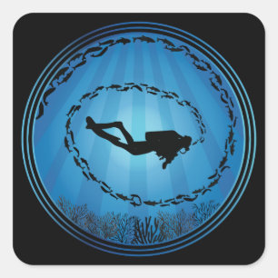 Scuba Diver Surrounded Square Sticker