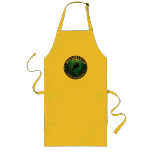Scuba diver swimming inside a round ocean emblem. long apron