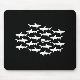 Scuba Diver Swimming with a School of Sharks Mouse Pad