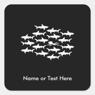 Scuba Diver Swimming with a School of Sharks Square Sticker