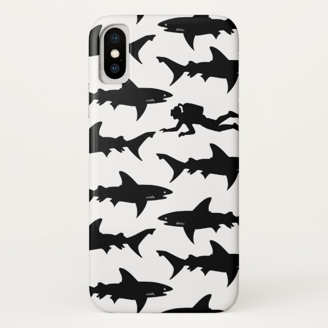 Scuba Diver Swimming with School of Sharks Case-Mate iPhone Case (Back)
