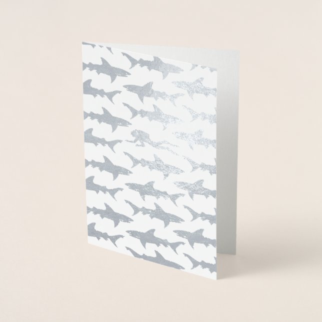 Scuba Diver Swims with Sharks Birthday or New Job Foil Card (Front)