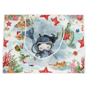 Scuba Diver Underwater Christmas Holiday Large Gift Bag
