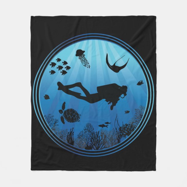 Scuba Diver Underwater Fleece Blanket (Front)