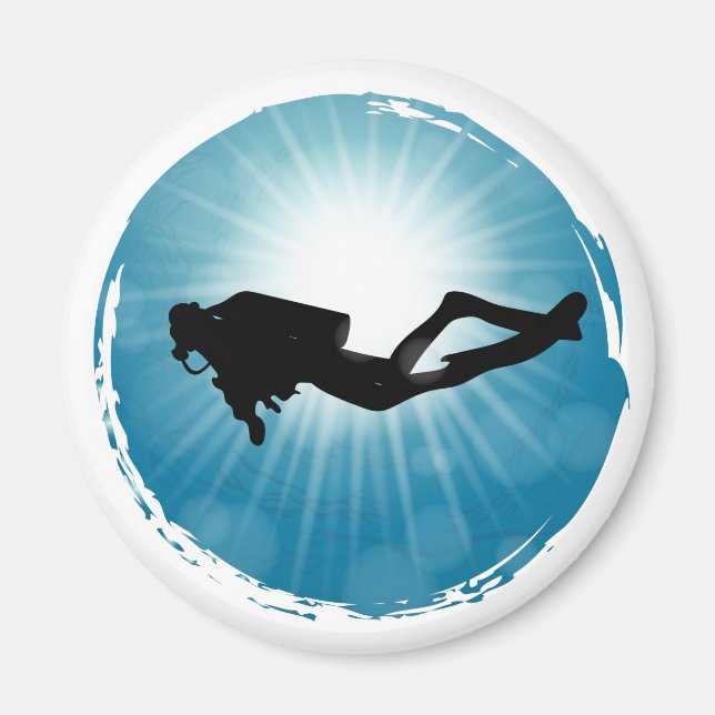 Scuba Diver Underwater Light Rays Magnet (Front)