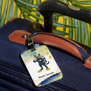Scuba Diver with tank for Cat lovers Luggage Tag