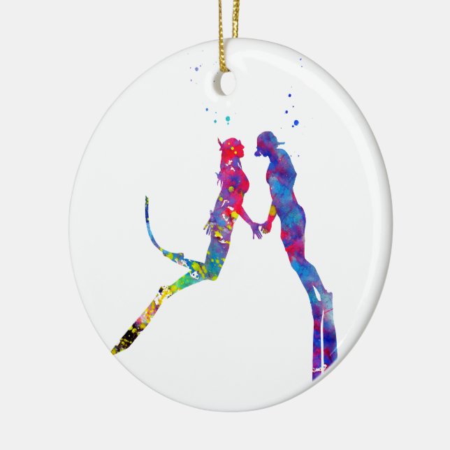 Scuba Divers Couple Ceramic Ornament (Left)