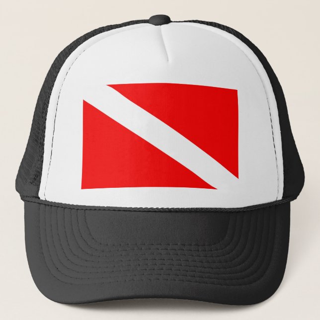 scuba divers flag diagonal network dive symbol trucker hat (Front)