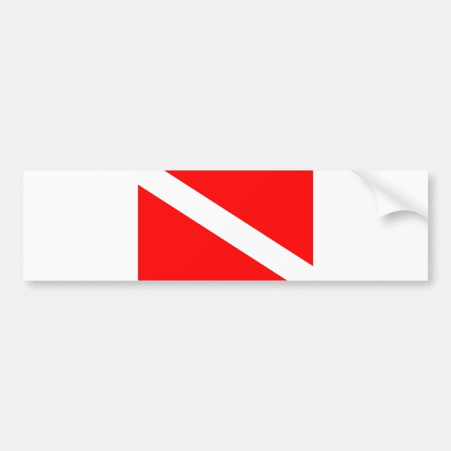 scuba divers flag red diagonal dive symbol bumper sticker (Front)